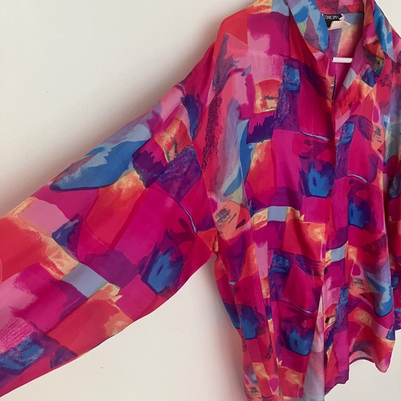 Vintage "New Concepts" 100% silk print blouse size M - Picture 2 of 5